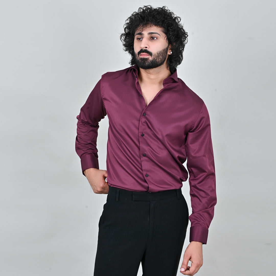 Suturee Craaft Satin Plain Party/Club Wear Shirt with cufflinks