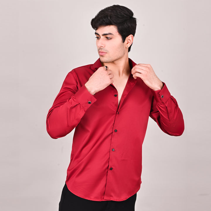 Suturee Craaft Satin Plain Party/Club Wear Shirt with cufflinks