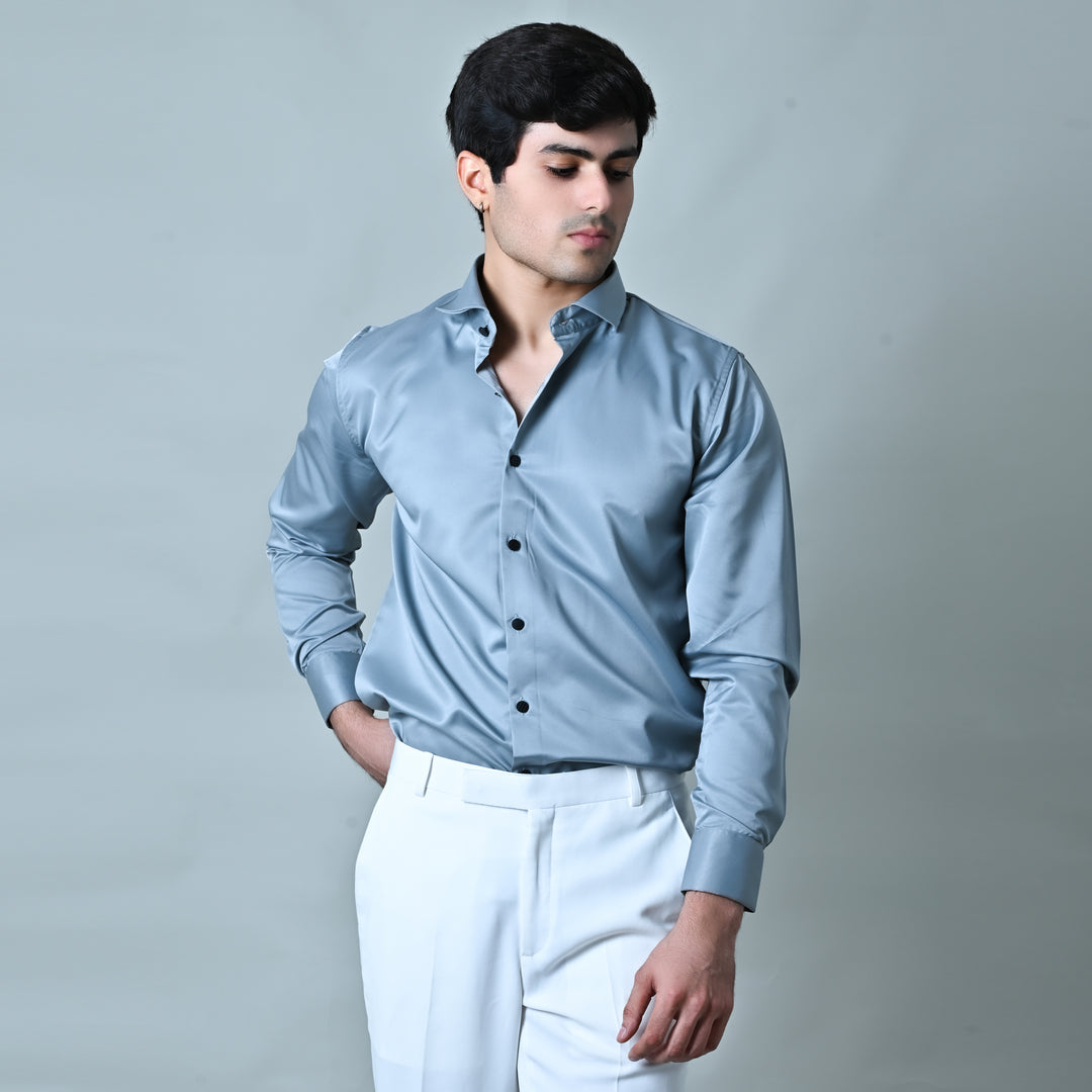 Suturee Craaft Satin Plain Party/Club Wear Shirt with cufflinks