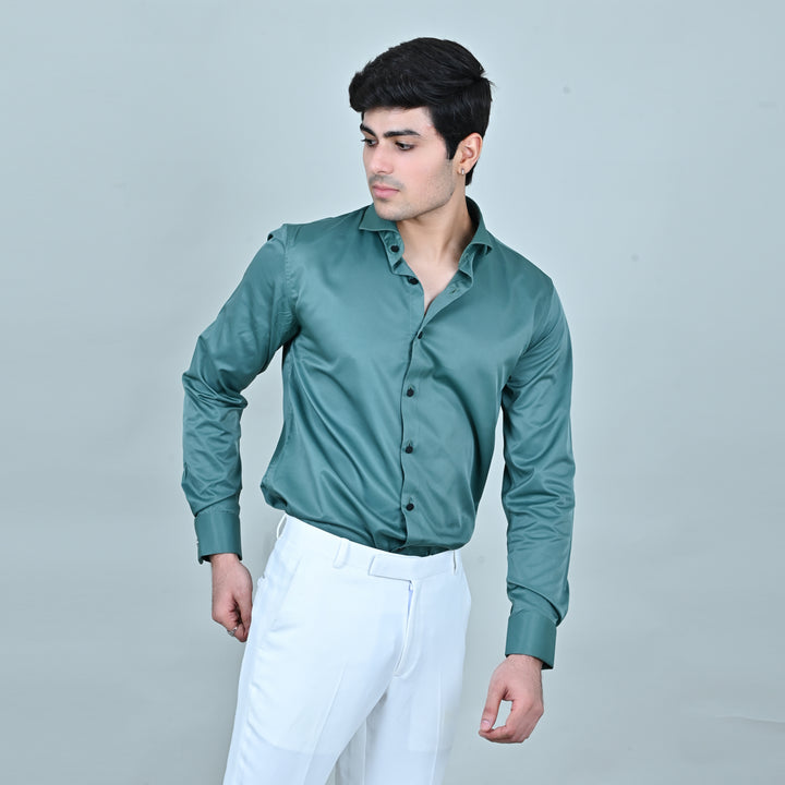 Suturee Craaft Satin Plain Party/Club Wear Shirt with cufflinks